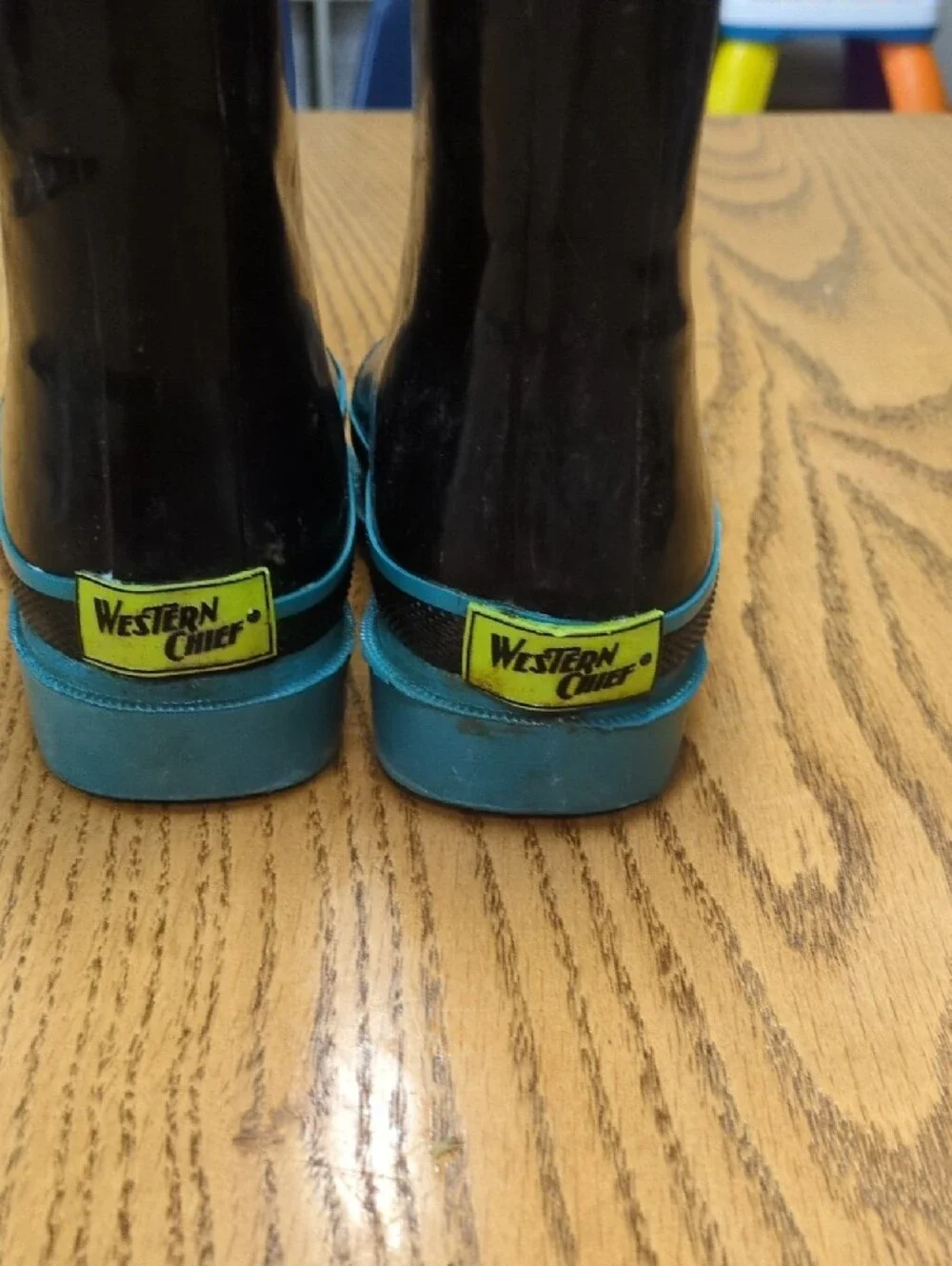 Western Chief Black Rain Boots with Teal Accents